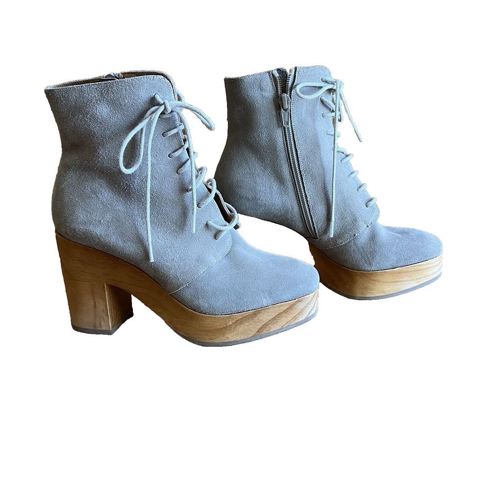 Coclico Vanji Clog Cream Suede Lace Up Heeled Booties‎ Wood Heel Size 6